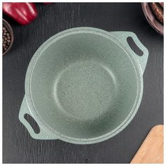Кастрюля Kukmara "Фисташковый мрамор", 3 л, антипригарное покрытие, стеклянная крышка