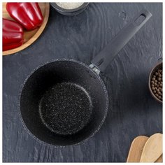 Кастрюля Kukmara 1,5 л, съемная ручка, стеклянная крышка, антипригарное покрытие, темный мрамор