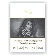 Альбом SM-LT Bristol pad A4 10л 308 г/м2 экстра белый, склейка PS-10(308)/PRO Smiltainis
