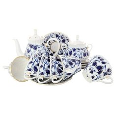 Сервиз чайный. Императорский фарфоровый завод. Форма Лучистая. Рисунок Колокольчики. Твердый фарфор.