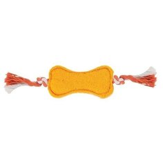 TRIOL Игрушка для собак и кошек из люфы "Кость на веревке", 17 см Цвет:Желтый, Оранжевый