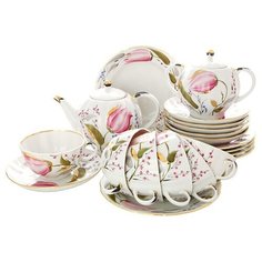 Сервиз чайный. Императорский фарфоровый завод. Форма Тюльпан. Рисунок Розовые тюльпаны. На 6 персон 20 предметов.