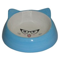 Миска для животных FOXIE Cat in Glasses голубая керамическая 14,7х14,7х6,3см 150мл