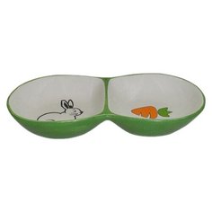 Миска для грызунов FOXIE Rabbit двойная зеленая керамическая 16х8х3см 2х50мл