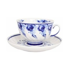 Чашка с блюдцем чайная. Гжельская мануфактура. Форма Голубая роза. 350 мл.