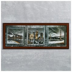 Часы-картина Сюжет настенные, серия: Город, "Ночная Америка", 35*100 см
