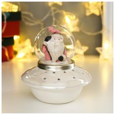 Светящийся сувенир Luazon Lighting керамика, "Дед Мороз в розовом наряде на космическом корабле", 12*11*11 см (HY9860-2)