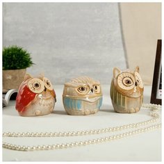 Сувенир керамика копилка "Совушки" шамот глянец набор 3 шт 10х8х10 см 4556579 Сима ленд