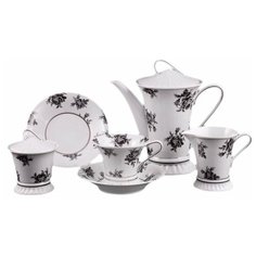 Чайный сервиз на 6 персон 15 предметов Leander "Светлана /Черная роза на белом" / 158549