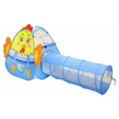 Палатка Наша игрушка "Петушок" с баскетбольной корзиной и тоннелем 985-Q45, голубой/желтый