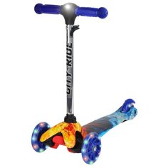 Самокат детский трехколесный ТМ CITY-RIDE, колеса PU 110/76, руль с фонариком телескопический, алюминиевый, резиновые рукоятки, цвет синий с гидрографикой. Размеры: 55 х 21,5 х 66 см