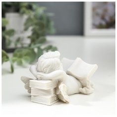 Сувенир полистоун "Белоснежный ангелочек уснул с книжкой" 5,5х10,3х6 см Керамика ручной работы