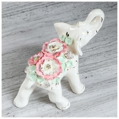 Статуэтка "Слон", белая, цветная лепка, керамика, 18 см, микс