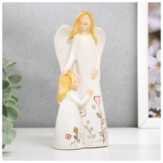 Сувенир полистоун "Девушка ангел с малышкой, с цветами на платье" МИКС 15х7х4,5 см Hasbro