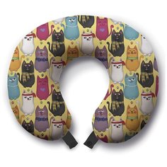 Дорожная (туристическая) подушка для шеи "Стильные котики", для путешествий в самолете (машине) Ambesonne