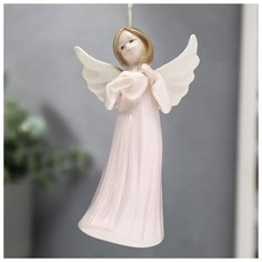 Сувенир керамика подвеска "Ангел-девочка в длинном платье, с сердцем в руке" 12,4х5,2х7,6 см 40594 Хорошие сувениры