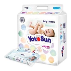 YokoSun подгузники S (до 6 кг) 82 шт + салфетки влажные детские 18 шт