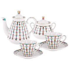 Сервиз чайный. Императорский фарфоровый завод. Форма Лучистая. Рисунок Геометрия цвета. 14 предметов.