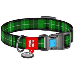 Ошейник WAU DOG Nylon с адресником и пластиковой пряжкой-фастекс 15 мм XS, обхват шеи 23-35 см Шотландка