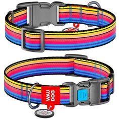 Нейлоновый ошейник для собак WAUDOG Nylon с рисунком "Линия 1" и адресником, ширина 25 мм, обхват шеи 35-58 см, пряжка фастекс с замком