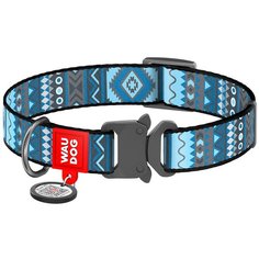 Ошейник WAU DOG Nylon с адресником и металлической пряжкой-фастекс 20 мм S, обхват шеи 24-40 см этно синий