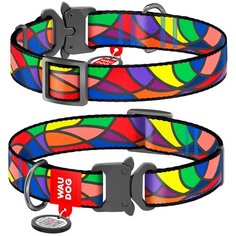 Нейлоновый ошейник для собак WAUDOG Nylon с рисунком "Витраж" и адресником, ширина 25 мм, обхват шеи 35-58 см, металлическая быстросъемная тактическая пряжка-фастекс