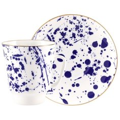 Чашка с блюдцем кофейная. Императорский фарфоровый завод. Форма Майская. Рисунок Splash. Костяной фарфор. 165 мл