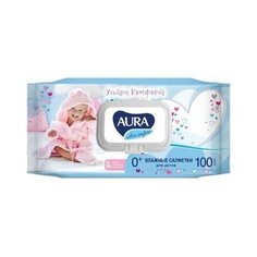 AURA Влажные салфетки для детей ULTRA COMFORT с алоэ и витамином Е 100 шт с крышкой/12