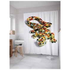 Штора (занавеска) для ванной JoyArty "Ящерица с мозаикой" из ткани, 180х200 см с крючками