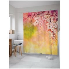 Штора (занавеска) для ванной JoyArty "Красочная сакура" из ткани, 180х200 см с крючками