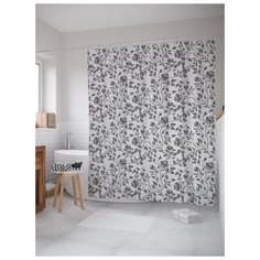Штора (занавеска) для ванной JoyArty "Вьющиеся розы" из ткани, 180х200 см с крючками