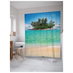 Штора (занавеска) для ванной JoyArty "Остров свободы" из ткани, 180х200 см с крючками