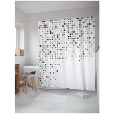 Штора (занавеска) для ванной JoyArty "Квадратное насыщение" из ткани, 180х200 см с крючками