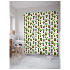 Штора (занавеска) для ванной JoyArty "Поле кактусов" из ткани, 180х200 см с крючками