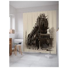 Штора (занавеска) для ванной JoyArty "Величие поезда" из ткани, 180х200 см с крючками