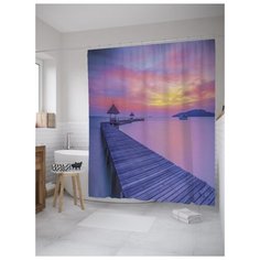 Штора (занавеска) для ванной JoyArty "Пирс в закате" из ткани, 180х200 см с крючками
