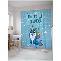 Штора (занавеска) для ванной JoyArty "Ты милый" из ткани, 180х200 см с крючками