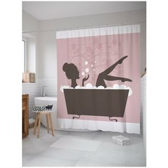 Штора (занавеска) для ванной JoyArty "Дама в ванной" из ткани, 180х200 см с крючками