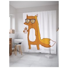 Штора (занавеска) для ванной JoyArty "Хитрый лис" из ткани, 180х200 см с крючками