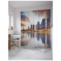 Штора (занавеска) для ванной JoyArty "Небоскребы на реке" из ткани, 180х200 см с крючками