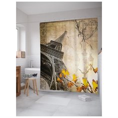 Штора (занавеска) для ванной JoyArty "Под эйфелевой башней" из ткани, 180х200 см с крючками