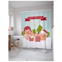 Штора (занавеска) для ванной JoyArty "Праздник для семьи" из ткани, 180х200 см с крючками