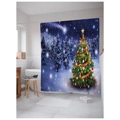 Штора (занавеска) для ванной JoyArty "Лесная красавица" из ткани, 180х200 см с крючками