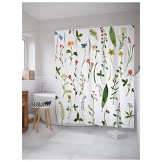 Штора (занавеска) для ванной JoyArty "Редкие цветы" из ткани, 180х200 см с крючками