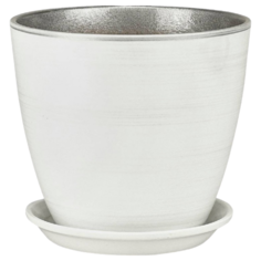 Горшок Сады Аурики с поддоном Бутон 5.4 л 21 см белый/серебро