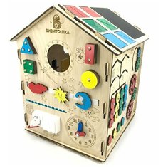 Бизиборд в виде домика Бизитошка / бизидомик со светом 55 см с космической тематикой