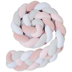 Бортик для детской кровати "Коса", Childrens-Textiles, хлопковый велюр, 2.3 м, цвет - пудровый, персиковый, серый, белый