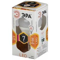 Лампочка ЭРА Лампа светодиодная "ЭРА", цоколь E14, 170-265V, 7W, 2700К. P45-7w-827-E14, Теплый белый свет, E14, 7 Вт, Светодиодная ERA