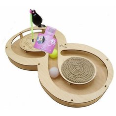 Игровой комплекс для кошек Glory Life Восьмерка с шариками c игрушкой на пружине c когтеточкой из каната 49х27х3,6 см