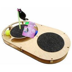 Игровой комплекс для кошек Glory Life Овал с шариками с площадкой из ковра c игрушкой на пружине c когтеточкой из ковра 49х27х3,6 см